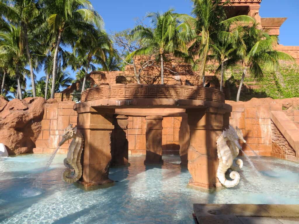 Ripples kids pool with seahorse fountains at Atlantis Resort, Bahamas.