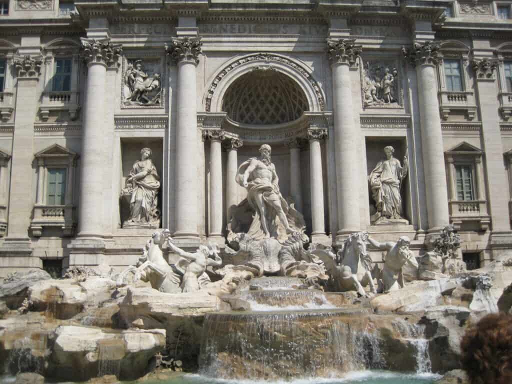 statuary of the trevi fountain in rome.