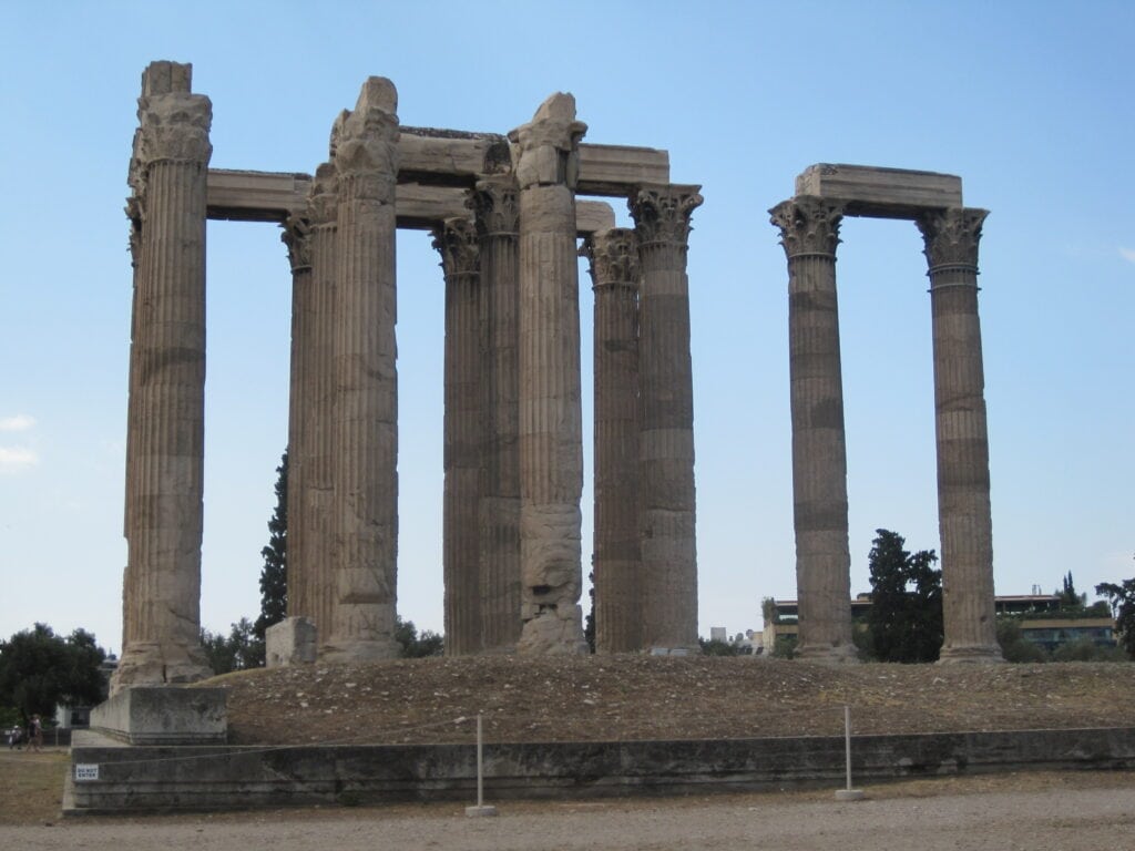 Columns still standing of the Temple of Olympian Zeus in Athens, Greece.