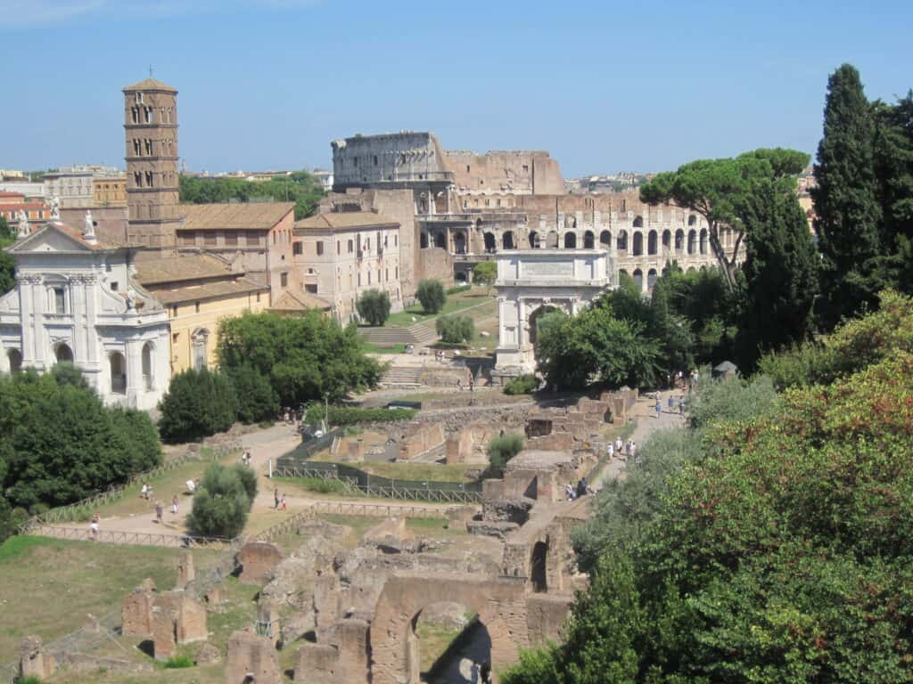 view of colosseum from palatine hill.