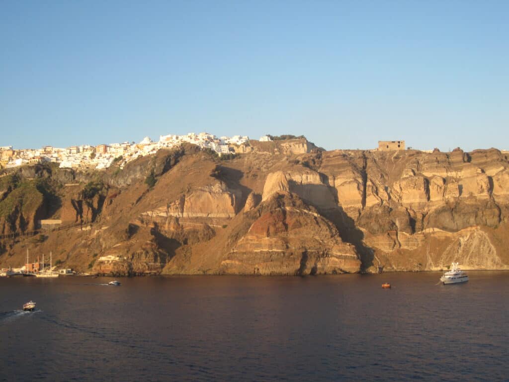 View of Fira on Santorini from the cruise ship.