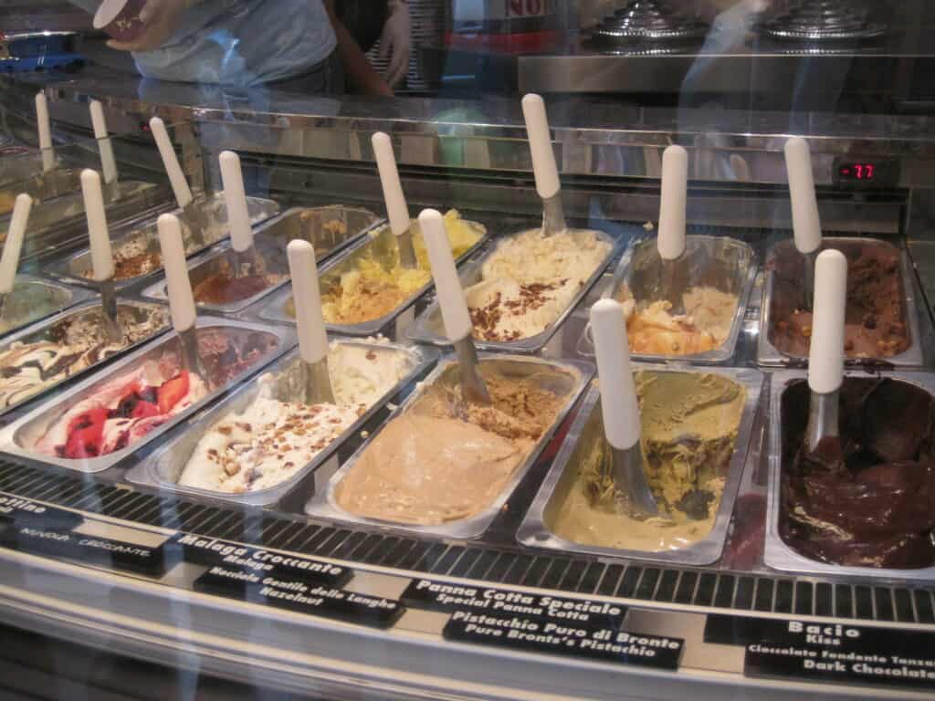 tubs of gelato in shop in Rome.