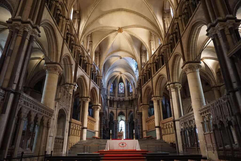 Interior of Canterbury Cathedral, England.