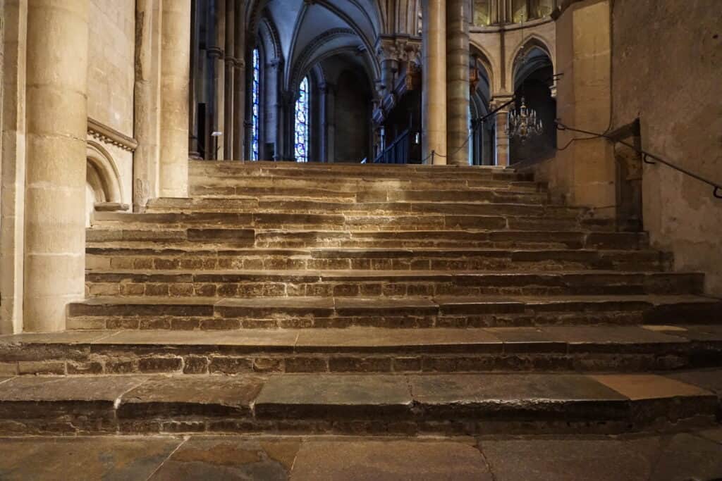 The Pilgrim's Steps leading to the Shrine of St. Thomas, Canterbury Cathedral, England.