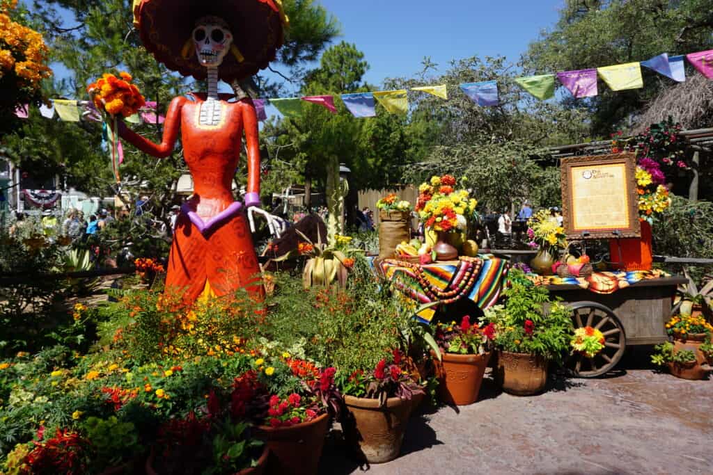 Colourful Dia de los Muertos decorations at Disneyland.