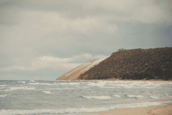 Sleeping Bear Dunes - cliffs alongside lake in Traverse City, Michigan.