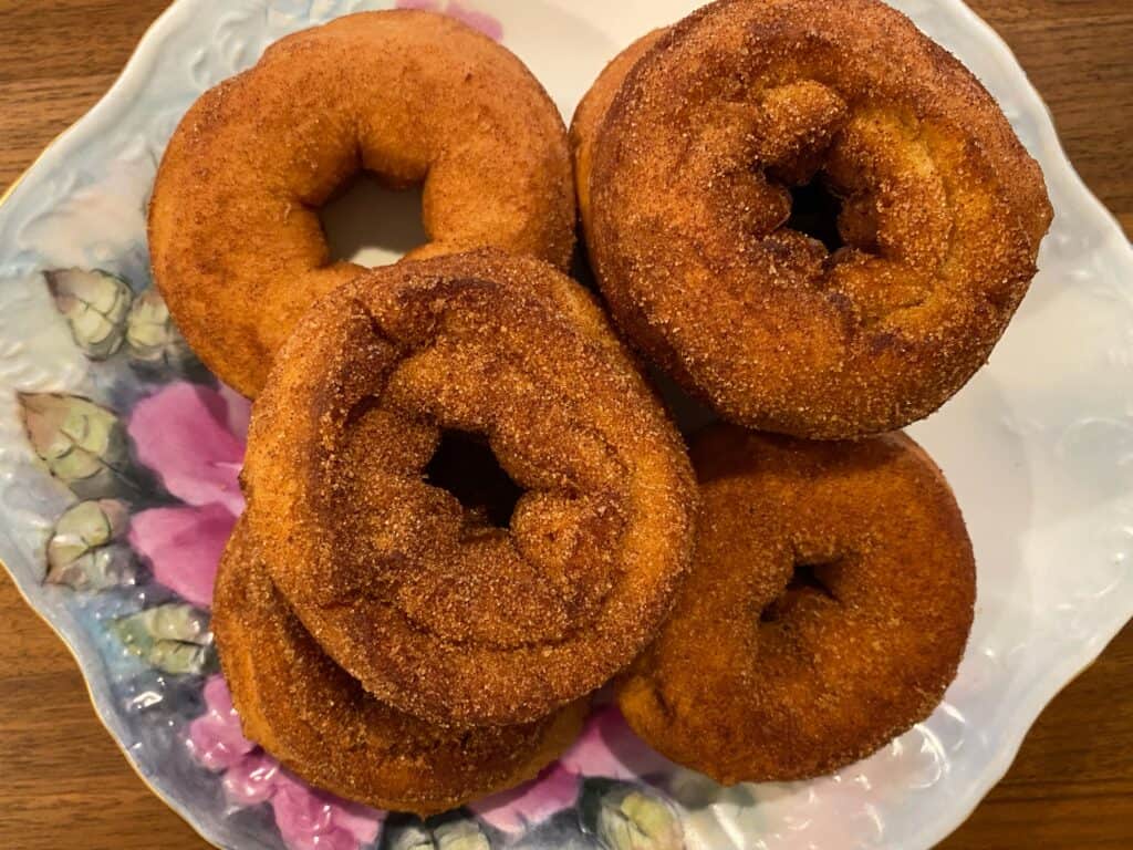 Plate of apple cider donuts.