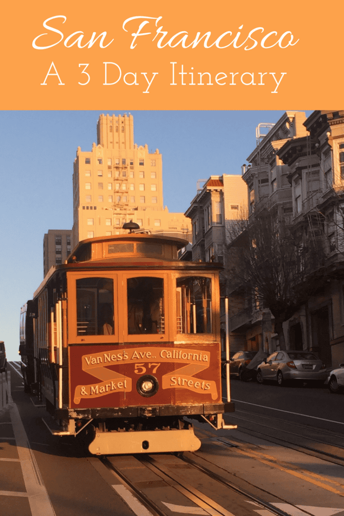 Image for Pinterest - San Francisco trolley car with text above image reading San Francisco: A 3 Day Itinerary.