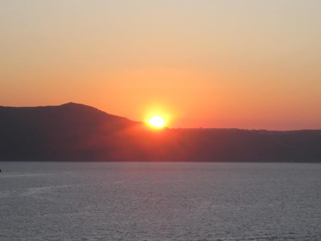 Sun setting on Santorini.