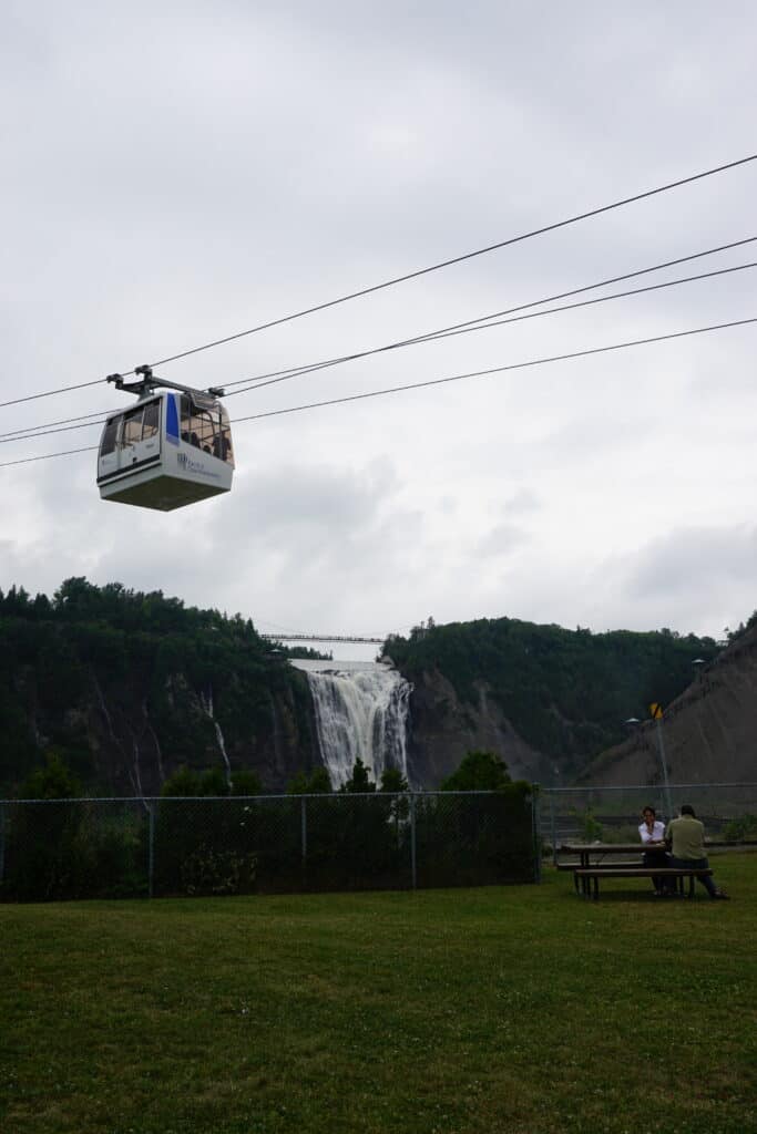 Gondola with Montmorency Falls in background.