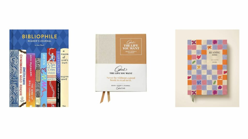 Cover images of Bibliophile: A Reader's Journal, Oprah's The Life You Want Book Lover's Journal and a Papier Reading Journal.