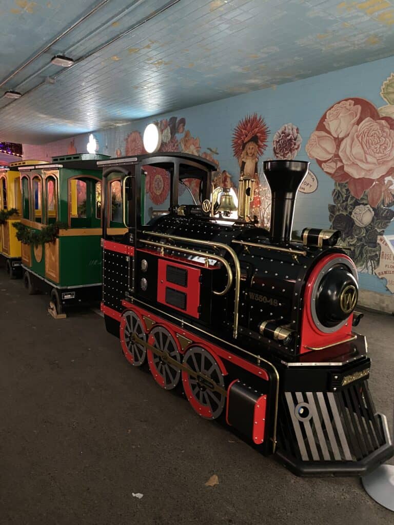 RBG Express train parked near entrance to Hendrie Park.